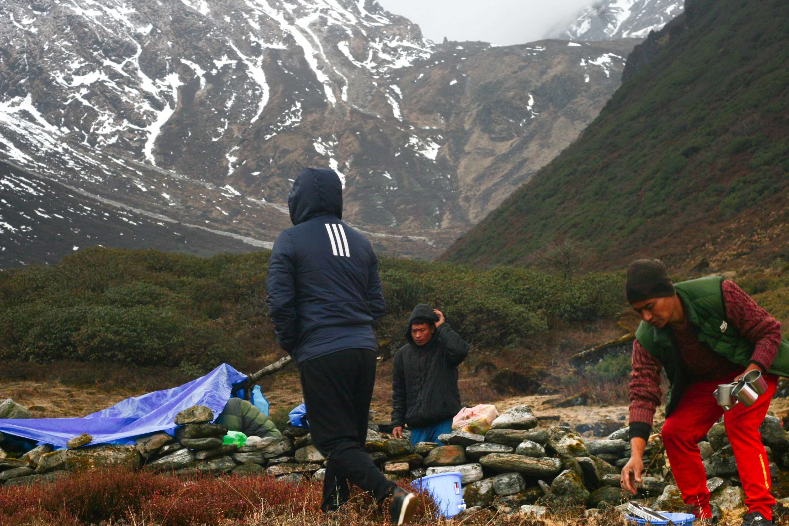 Mendo Sherma, looking up towards Ama Bamarie Kharka, Lapchi Kang, Nepal